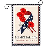 Memorial Day Garden Flag Stars and Stripes Ribbon Poppy American Patriotic Vertical Double Sized Yard Outdoor Decoration