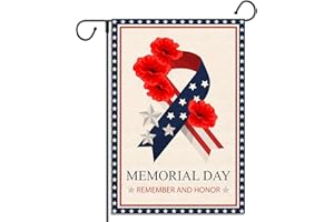 PUDODO Memorial Day Garden Flag Stars and Stripes Ribbon Poppy American Patriotic Vertical Double Sized Yard Outdoor Decoration