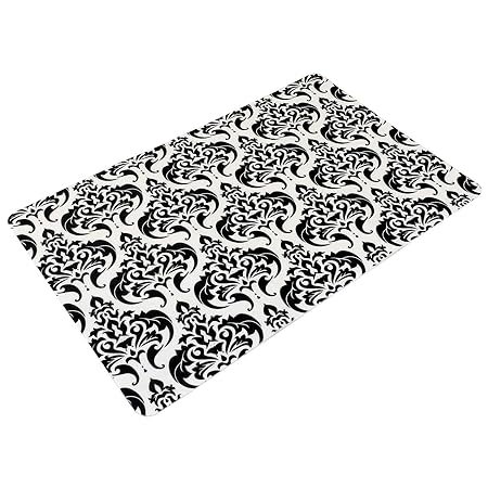Sanixa PA32000 Anti-Rutsch Badematte Barock Schwarz-Weiß 60 x 40 cm extra dünn schnell trocknend Bad-Teppich Dusch-Vorleger D