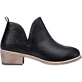 Vepose Women's Short Ankle Boots Low Heel, Western Cutout Perforated Booties