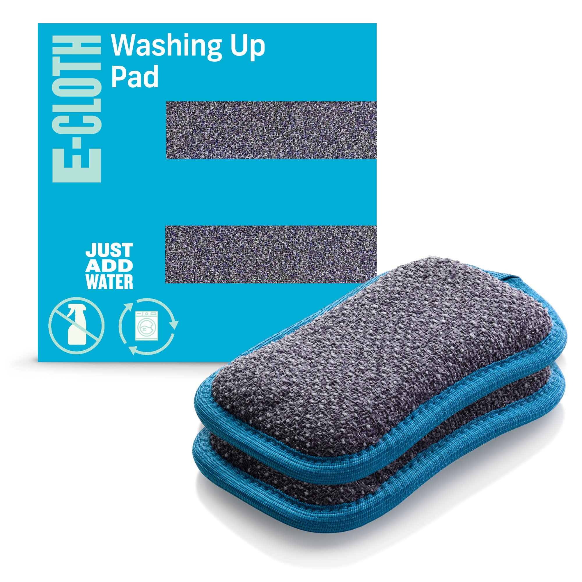 E-Cloth 2-pack Washing Up Pad, Microfibre Non-scratch Kitchen Dish Scrubber Sponge, Efficiently Cleans Dish, Sink and Countertop Cleaning, Washable and Reusable, 100 Wash Promise, Blue