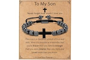 VULETO Cross Bracelet Gifts For Men Boys, Adjustable Obsidian Beads Bracelet Christian Religious Jewelry First Communion Confirmation Bapstim Gifts For Teenage Boys Son Grandson Father's Day Gifts For Dad Husband