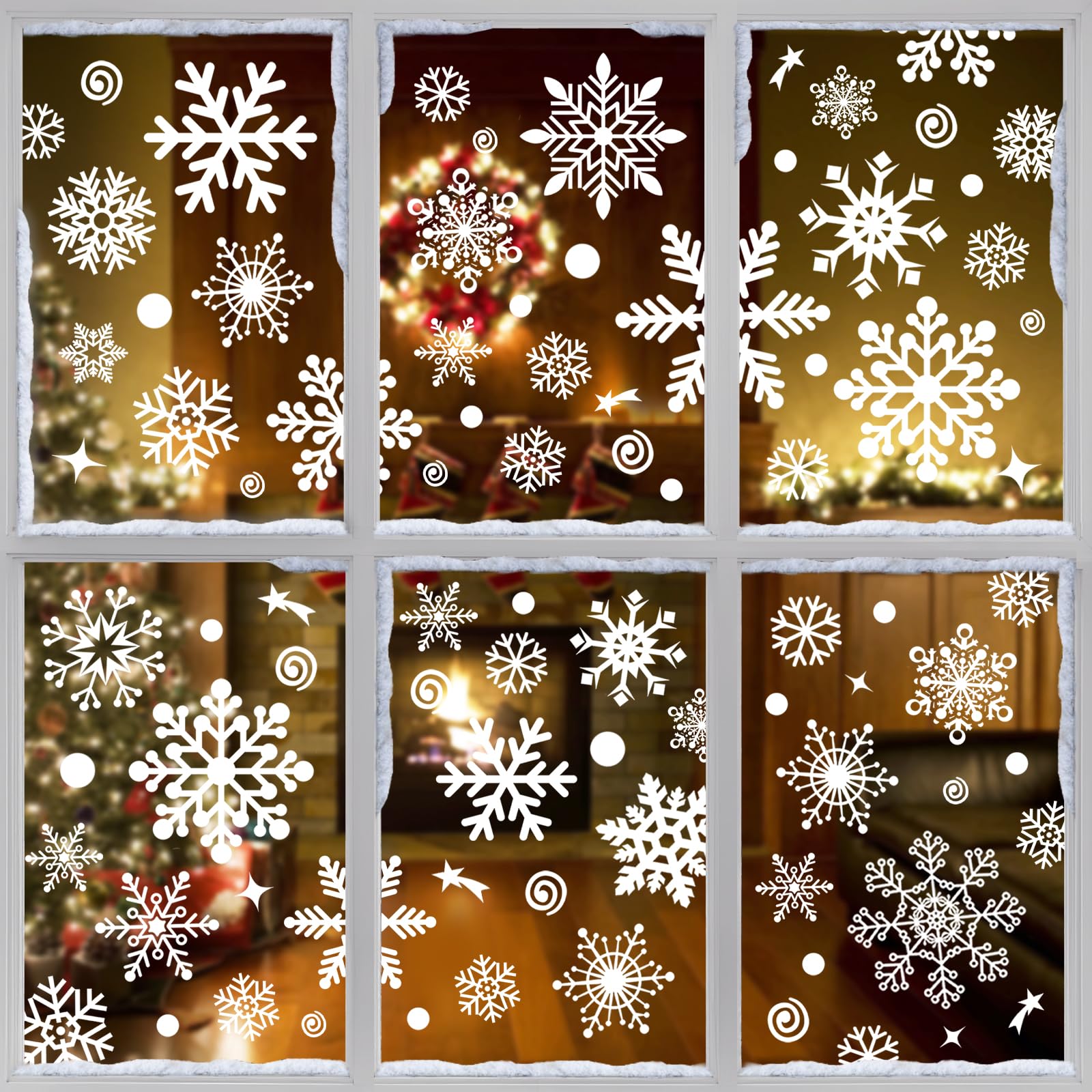 230Pcs Christmas Snowflake Stickers, Reusable Window Clings, Xmas PVC Window Stickers White for Xmas Double Sided