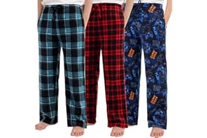 Motarto 3 Pack Boys Long Bottoms Soft Microfleece Pants with Pockets Printed Plaid Pants for Kids Size 6-16 Years