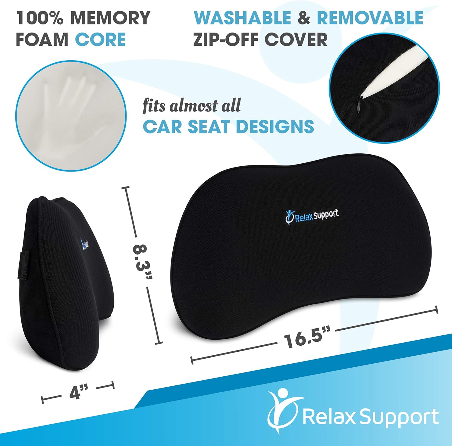 Car Seat Back Support Pillow RS13-S by Relax Support – Lumbar Cushion for Upper and Lower Back Pain Uses Special Patented Technology Has Unique Lateral Convex Orthopedic Shape for a Pain Free Back: Kitchen & Dining