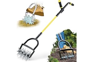 Jardineer Rotary Cultivator for Gardening, Long Handle Garden Cultivator for Soil Mixing, Reseeding, Lawn Aerating, Hand Tiller with Auxiliary Handle Suitable for Women and The Elderly