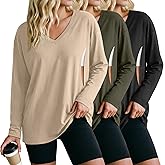 Sweetyweee 3 Pack Women's Oversize Nursing Shirts for Breastfeeding with Hidden Zippers Loose Fit Long Sleeve Maternity Tops(Khaki, Army Green, Black,Medium)
