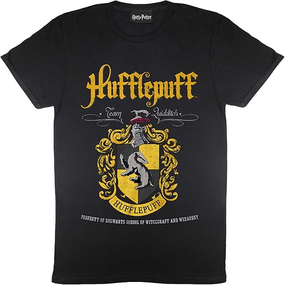 Harry Potter Poufsouffle Crest TShirt Homme Noir XL SXXL, Wizarding Crew Monde Poudlard Neck