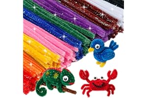 Caydo 200PCS Glitter Pipe Cleaners Craft for Home Decoration, Multicolor Sparkly Chenille Stems for Flower Making, DIY Art Cr