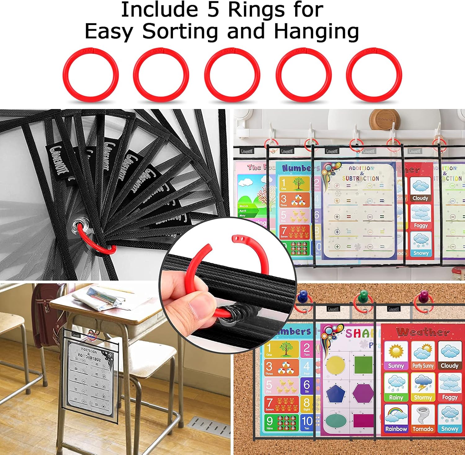 Gamenote Dry Erase Pockets 30 Pack with Rings - Oversized Reusable Plastic Sleeves Shop Ticket Holders Sheet Protectors Teacher Supplies for Classroom Organization (Black) : Office Products