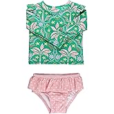 RuffleButts Baby/Toddler Girls Skirted Long Sleeve Rash Guard Bikini UPF50+ Sun Protected Swimsuit