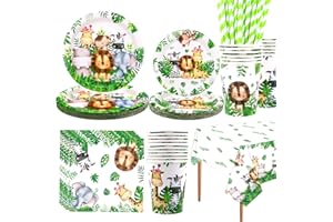 Safari Jungle Birthday Tableware Set - Wild One 1st Birthday Decorations - Dinner Plates Desserts Plates Cups Napkins Tableco