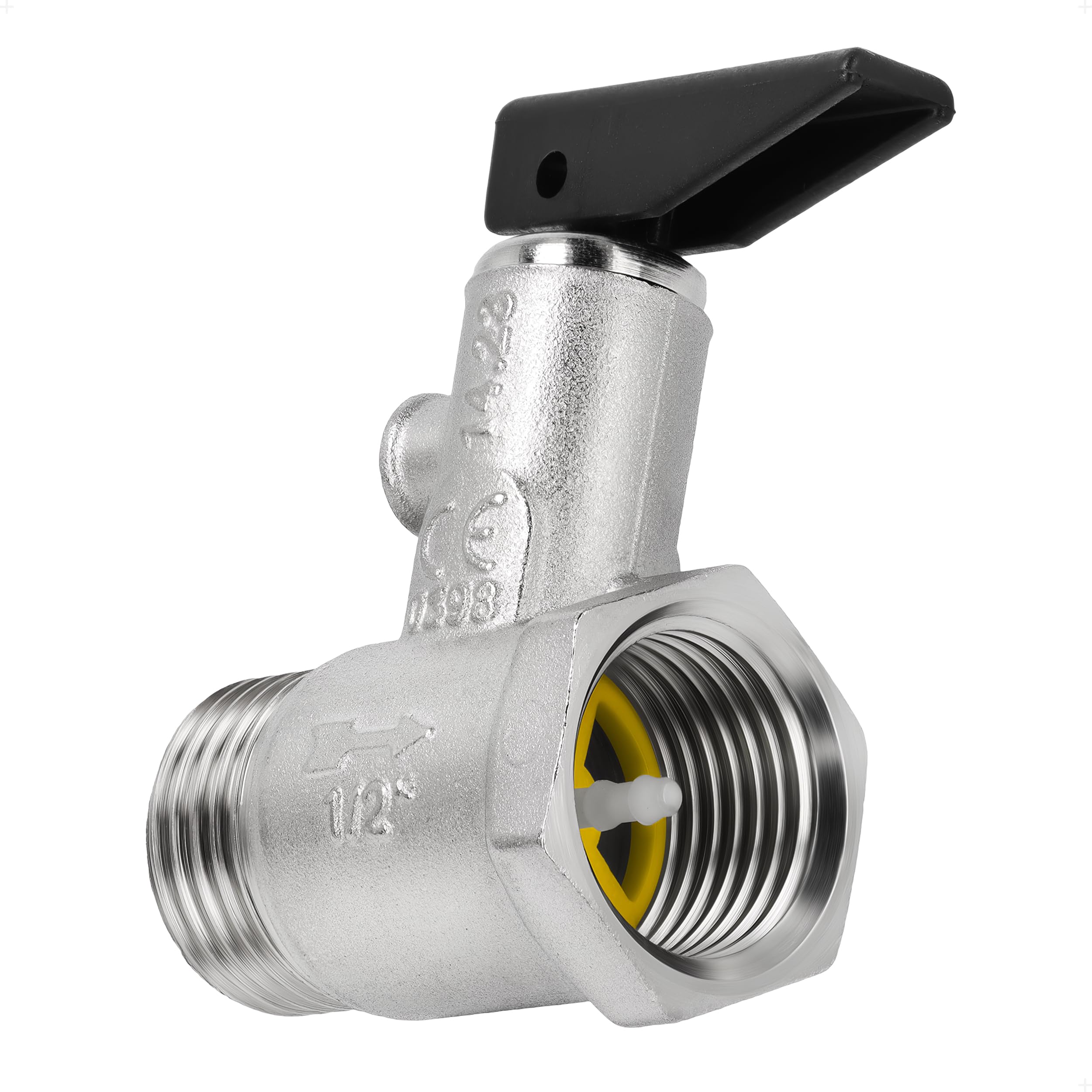 BFG Safety Valve for Boilers with Check Valve, 1/2" BSP Female x 1/2" BSP Male Threads - Solid Construction, Set Pressure 8.5 Bar, Max. Temp. 120°C, Non Return Valve, One Way Flow
