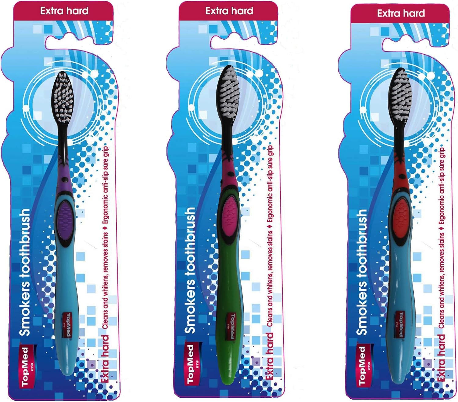 Top Med ETS Smokers Toothbrush Extra Hard (Color May Vary) (3), Multicolor