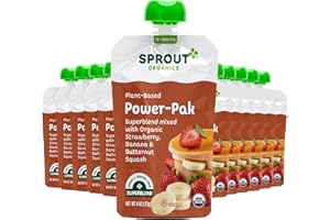 Sprout Organic Baby Food, Stage 4 Toddler Pouches, Strawberry Banana & Butternut Squash Power Pak, 4 Oz Purees, Pack of 12