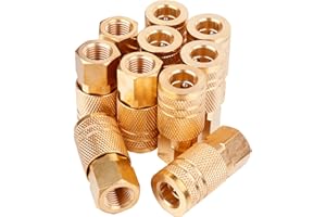 WHK 10Pack 1/4-Inch Brass FNPT Female Industrial Coupler,1/4 Inch Air Hose Fittings Air Hose Coupler Air Hose Connectors Fitt