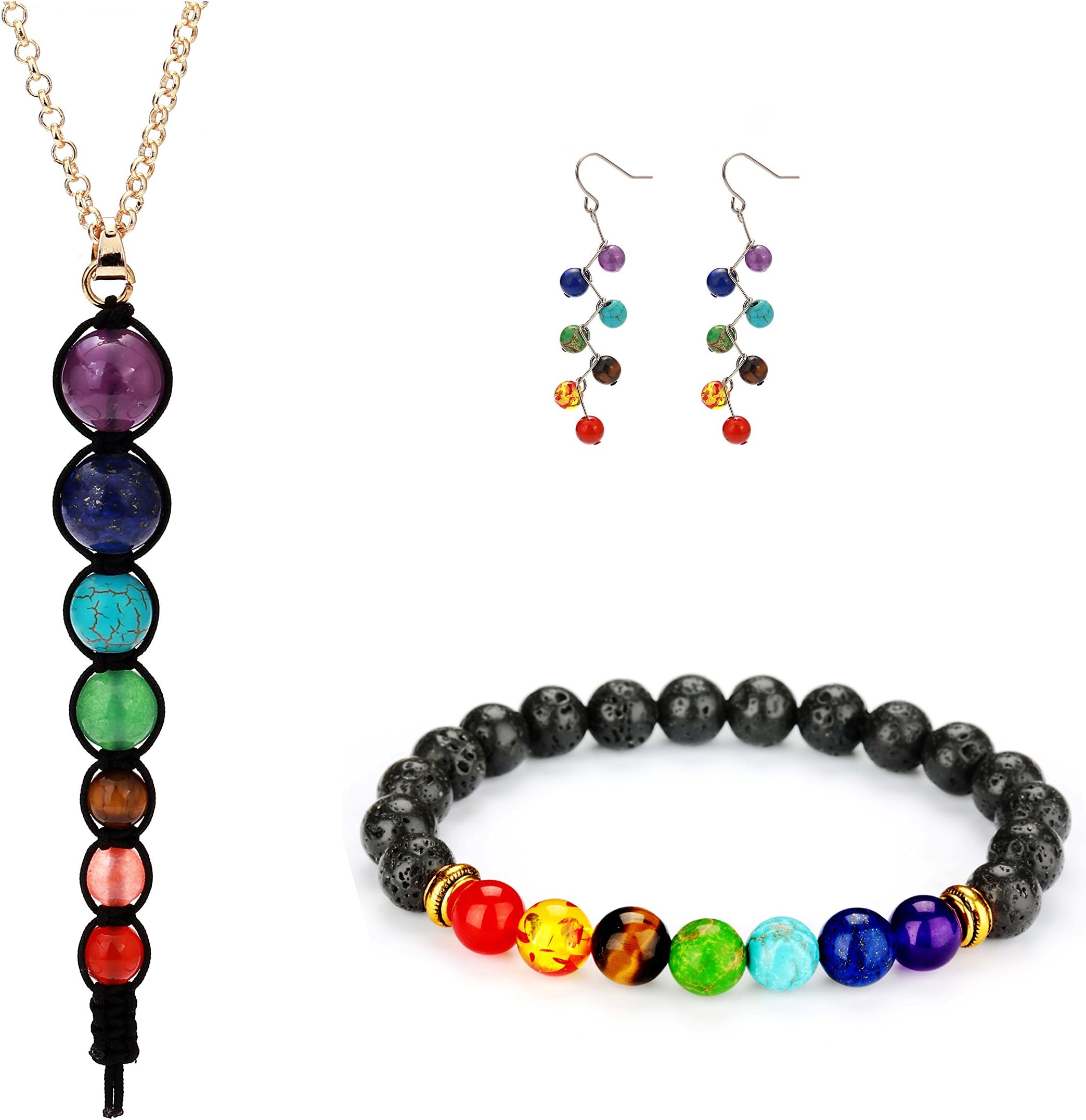 Gadblesjew 7 Chakra Diffuser Healing Bracelet with Real Stones, Volcanic Lava, Mala Meditation Bracelet with Protection, Energy, Healing