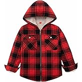 ThCreasa Boys Plaid Flannel Jackets Sherpa Lined Zip Up Long Sleeve Warm Flannel Shirt with Hood