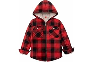ThCreasa Boys Plaid Flannel Jackets Sherpa Lined Zip Up Long Sleeve Warm Flannel Shirt with Hood