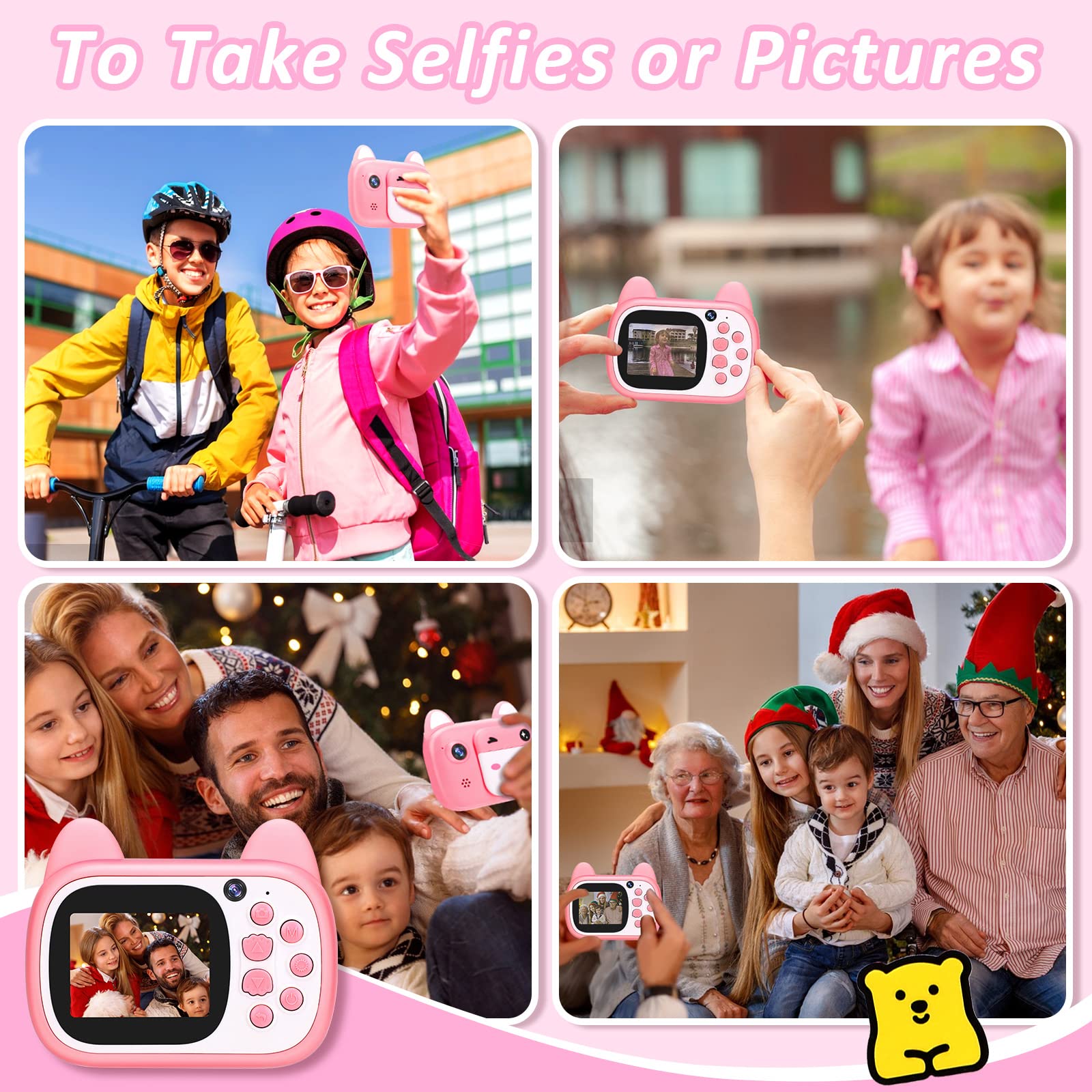 1080P HD Selfie Video Kids Camera Toys with 32GB SD Card, Digital Camera for Kids,Toddler Camera for Girls & Boys as Birthday Gifts, Pink