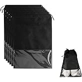 6 Pcs Travel Shoe Bags, ULIFEMALL Large Non-Woven Drawstring Shoes Storage Bag with Transparent Slot Clear Window Portable Waterproof Dustproof Shoes Pouch Packing Organizer for Men Women, Black