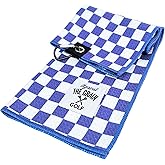 Against The Grain Blue Microfiber Golf Towel with Clip - (12"x20") Blue & White Checkered Design Golf Club Towel, Golf Towels for Golf Bags for Men & Women