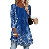 Zeagoo Women Tops 3/4 Sleeve Dressy Casual Plus Size Tunics to Wear with Leggings Swing Flare T-Shirt Loose Blouses