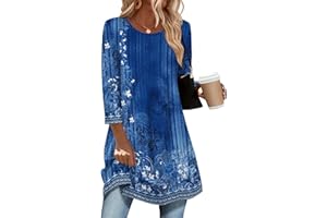 Zeagoo Women Tunic Tops 3/4 Sleeve Dressy Casual Plus Size Blouses to Wear with Leggings Swing Flare Loose Shirts S-3XL