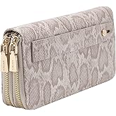 B BRENTANO Vegan Leather Double Zipper Pocket Wallet with Grip Hand Strap (Python Cream)