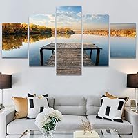 SIGNWIN 5 Panel Canvas Wall Art Modern Art Farmhouse/Country Lake Multicolor Nature Photography Relax/Calm for Home Decorations Ready to Hang - 60