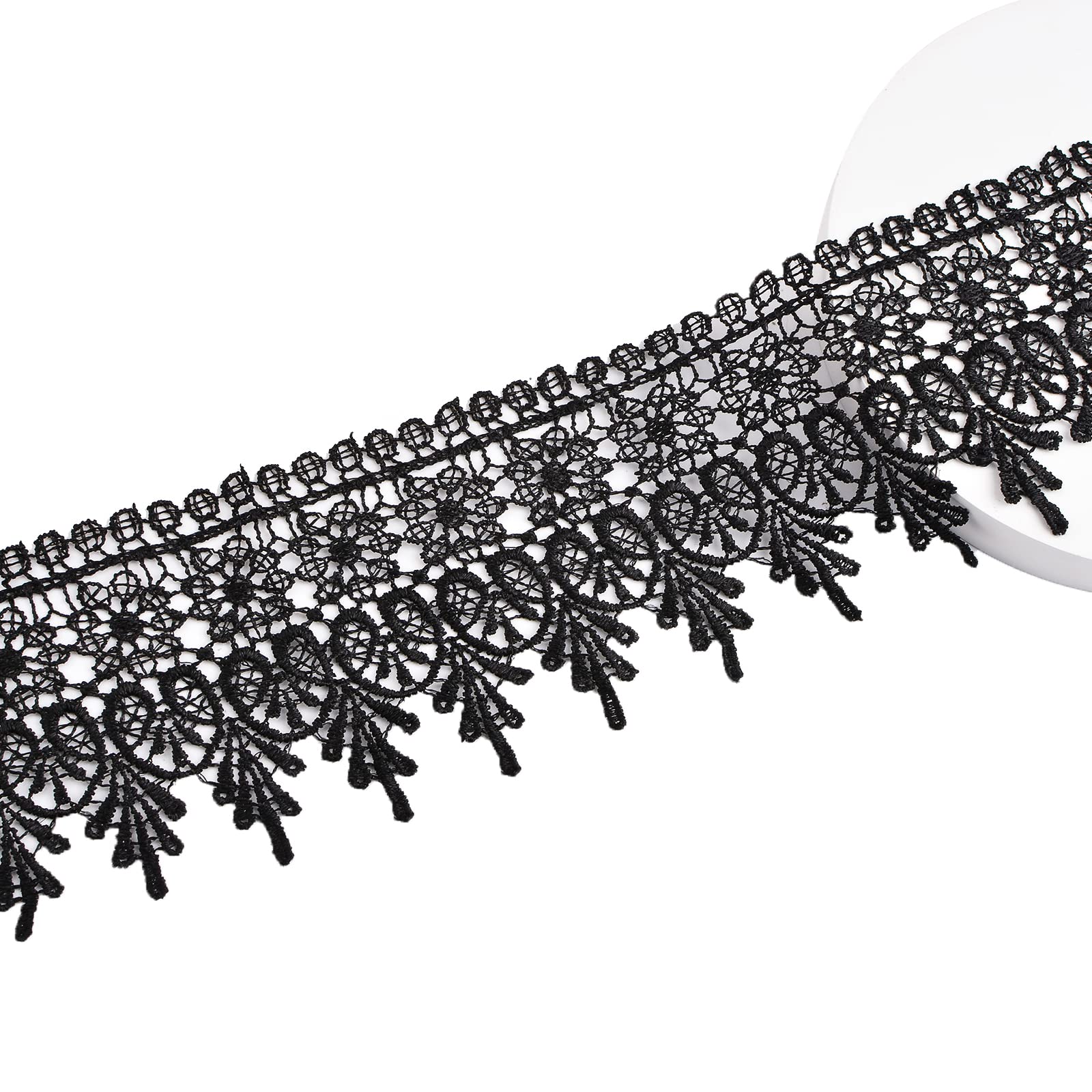 URROMA 5 Rolls Lace Edge Trim for Sewing, Black Lace Trim Wide Ribbon Trim Lace for Sewing DIY Wedding Dress Embellishment Party Decoration