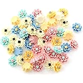 Tegg 50PCS 12mm Mix Color Resin Daisy Flower Cabochons Flatbacks Loose Bead for Jewelry Making Scarpbooking DIY Craft