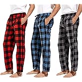 DG Hill 1Pack or 3Pack Mens PJ Pajama Pants Bottoms Fleece Lounge Pants Sleepwear Plaid PJs with Pockets Microfleece