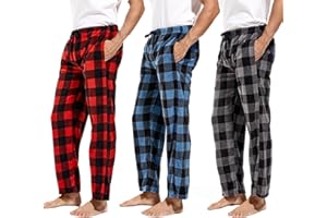 DG Hill 1Pack or 3Pack Mens PJ Pajama Pants Bottoms Fleece Lounge Pants Sleepwear Plaid PJs with Pockets Microfleece
