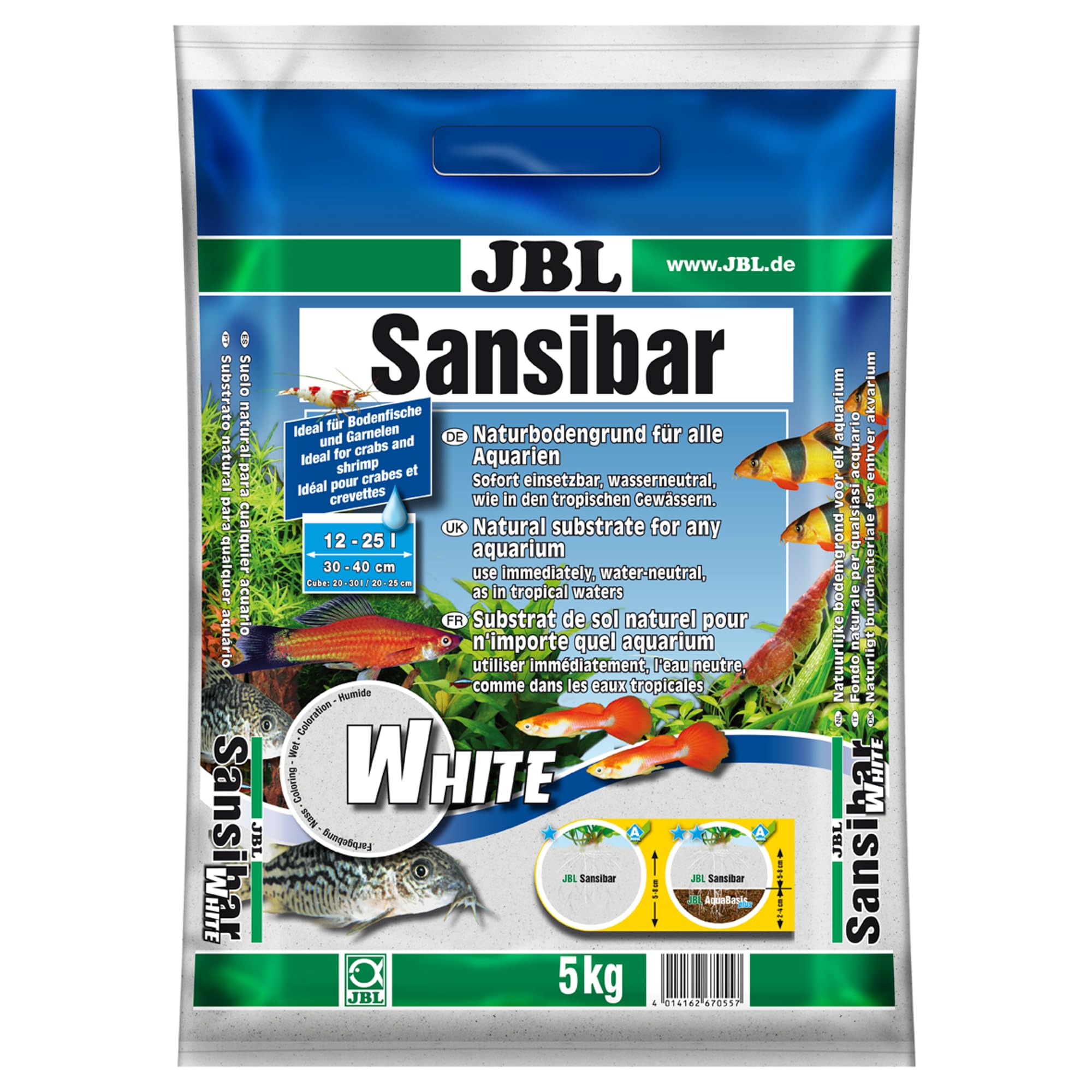 JBL Sansibar WHITE 5 kg, White, fine substrate for freshwater and saltwater aquariums
