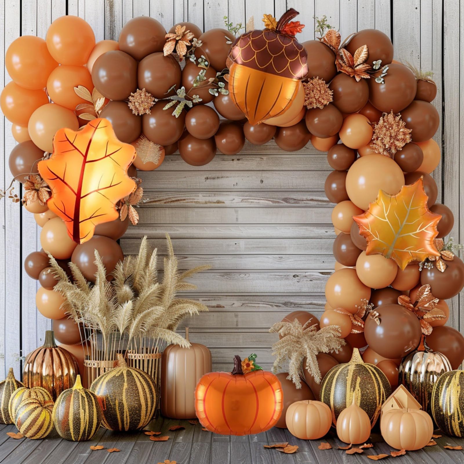 Fall Balloon Garland Arch Kit 155pcs Orange Dusty Coffee Balloons Maple Leaf Pine Cones Foil Balloons for Thanksgiving Autumn Fall Baby Shower Birthday Party Decorations