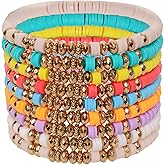 Avxdbr 9Pcs Friendship Bracelet String for Women Colorful Boho Stackable Bracelets Surfer Heishi Clay Bead Bracelet for Beach Vacation Party Daily Wear