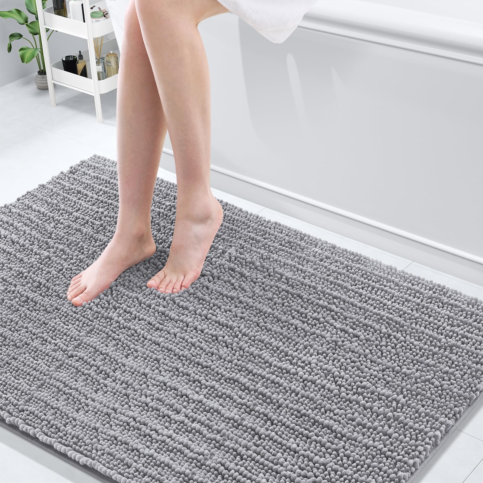 Arotive Luxury Chenille Bathroom Rug Mat, Extra Soft Thick Absorbent Shaggy Bath Rugs, Non-Slip Machine Wash Dry, Plush Bath Mats for Bathroom, Shower and Tub, 59x35, Grey Image