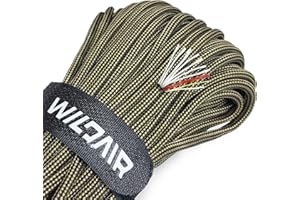WILDAIR Paracord Survival Paracord Parachute Fire Cord Survival Ropes 4-in-1 5/32" Diameter U.S. Military Type III with Integrated Fishing Line, Fire-Starter Tinder (Black Khaki Stripe)