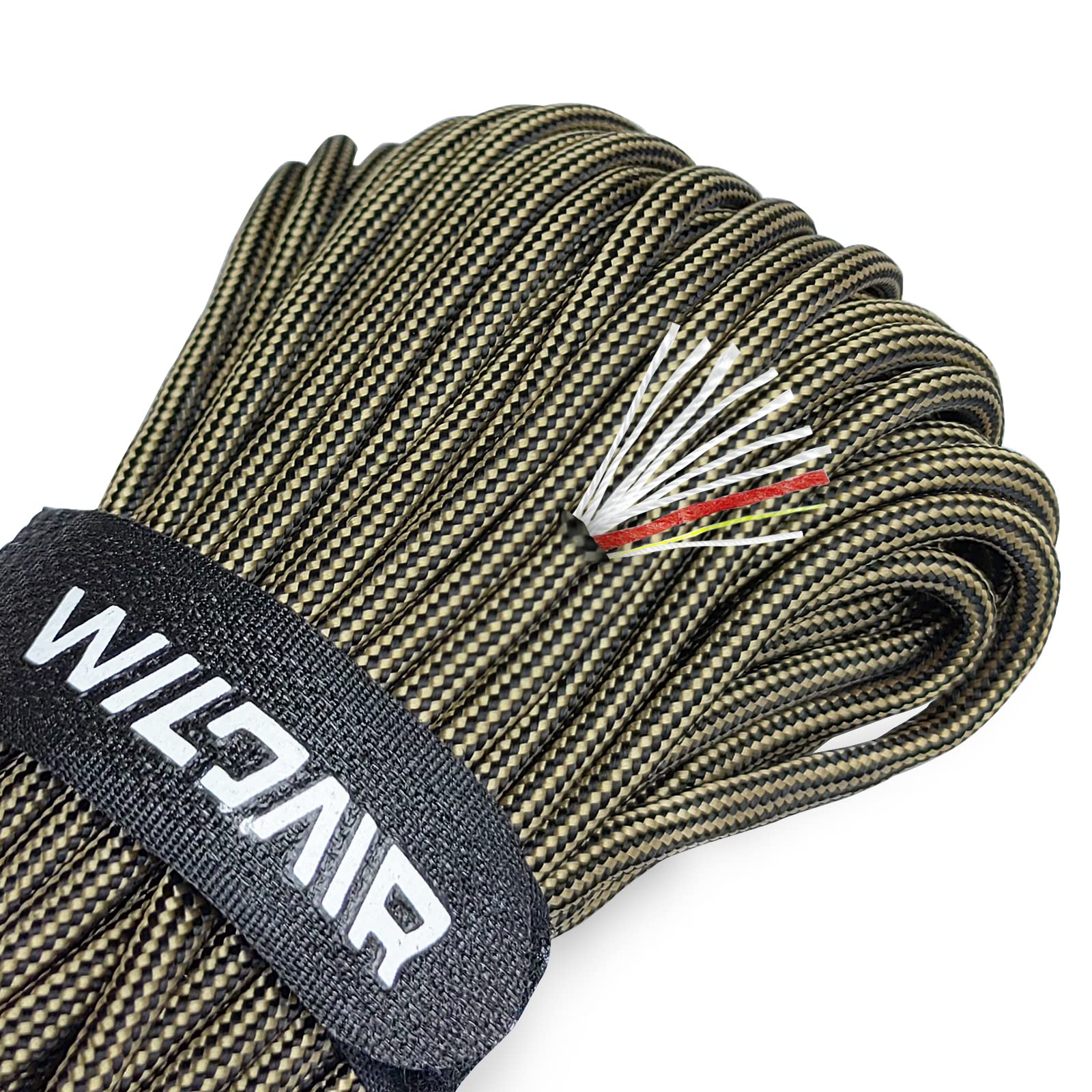 WILDAIR Paracord Survival Paracord Parachute Fire Cord Survival Ropes 4-in-1 5/32" Diameter U.S. Military Type III with Integrated Fishing Line, Fire-Starter Tinder