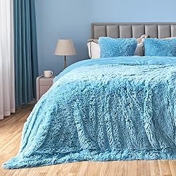 GONAAP Fuzzy Faux Fur Throw Blanket Queen Size Sky