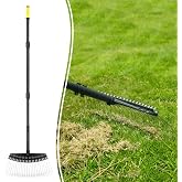 Colwelt Thatch Rake, Dethatcher Rake with Thin, Curved Spring Steel Tines, Dethatching Thatching Rake for Lawns with 61&rsquo;&rsquo; Steel Handle, Lawn Tine Rakes for Pine Needles, Dead Grass, Garden Debris