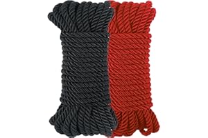 DSGKU Silky Soft Rope - 8mm Thick Braided Cord, Skin-Friendly & Durable Twisted Braided Colored Nylon Ropes, Satin Smooth Finish for Multipurpose Use, Includes Storage Bag (Black & Red)