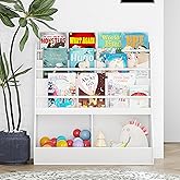 UTEX Kids Bookshelf and Toy Storage, Toy Storage Organizer and Book Rack, Toddler Bookshelves Display Stand, Book Shelf for Kids Rooms, Nursery, Bedroom, White