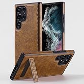 KSELF Leather Case with Stand for Samsung Galaxy S23 Ultra Case, Protective Soft Grip Luxury Cover for Men, Protective Slim Kickstand Shockproof Phone Cases Compatible with S23 Ultra 6.8", Brown