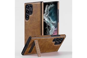 KSELF Leather Case with Stand for Samsung Galaxy S23 Ultra Case, Protective Soft Grip Luxury Cover for Men, Protective Slim Kickstand Shockproof Phone Cases Compatible with S23 Ultra 6.8", Brown