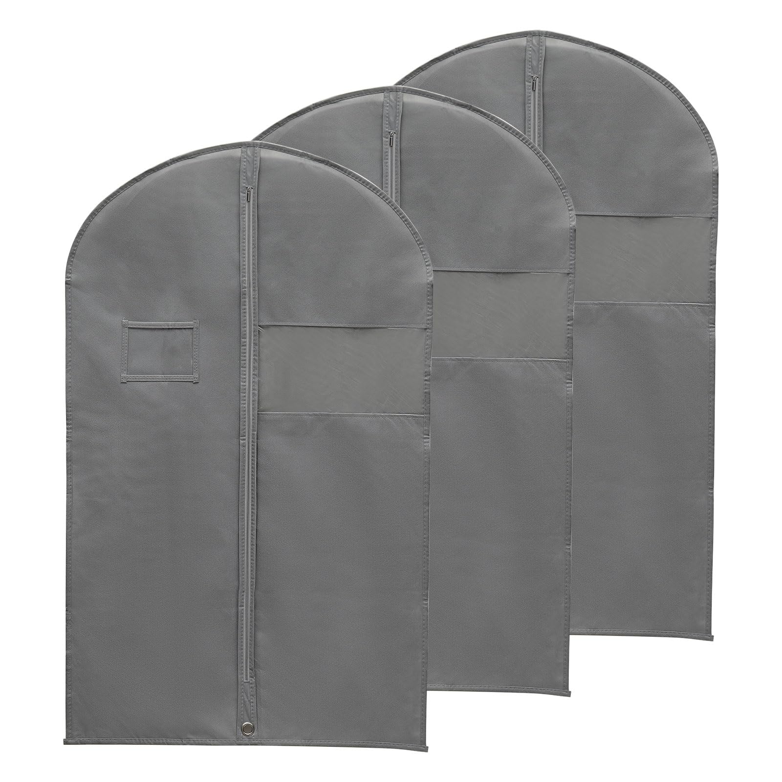 PATIKIL 43" Garment Bag, 3 Pack Breathable Suit Bag for Storage Hanging Clothes Dustproof Garment Covers for Suits Coats Dresses, Gray