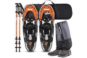Odoland 21/25/30 Inch Snowshoes with Trekking Poles for Men Women Youth, Waterproof Snow Leg Gaiters and Carrying Bag, Lightweight Aluminum, Heel Lift, Snow Shoes Easy to Wear
