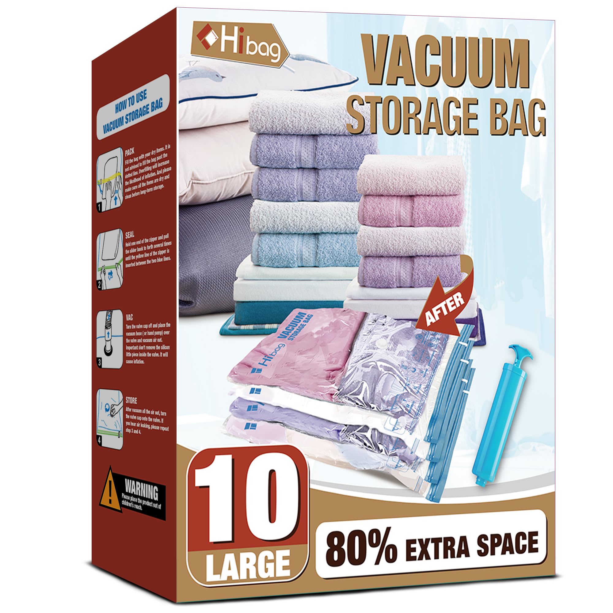 Vacuum Storage Bags, 10 Large Vacuum Seal Bags for Clothing