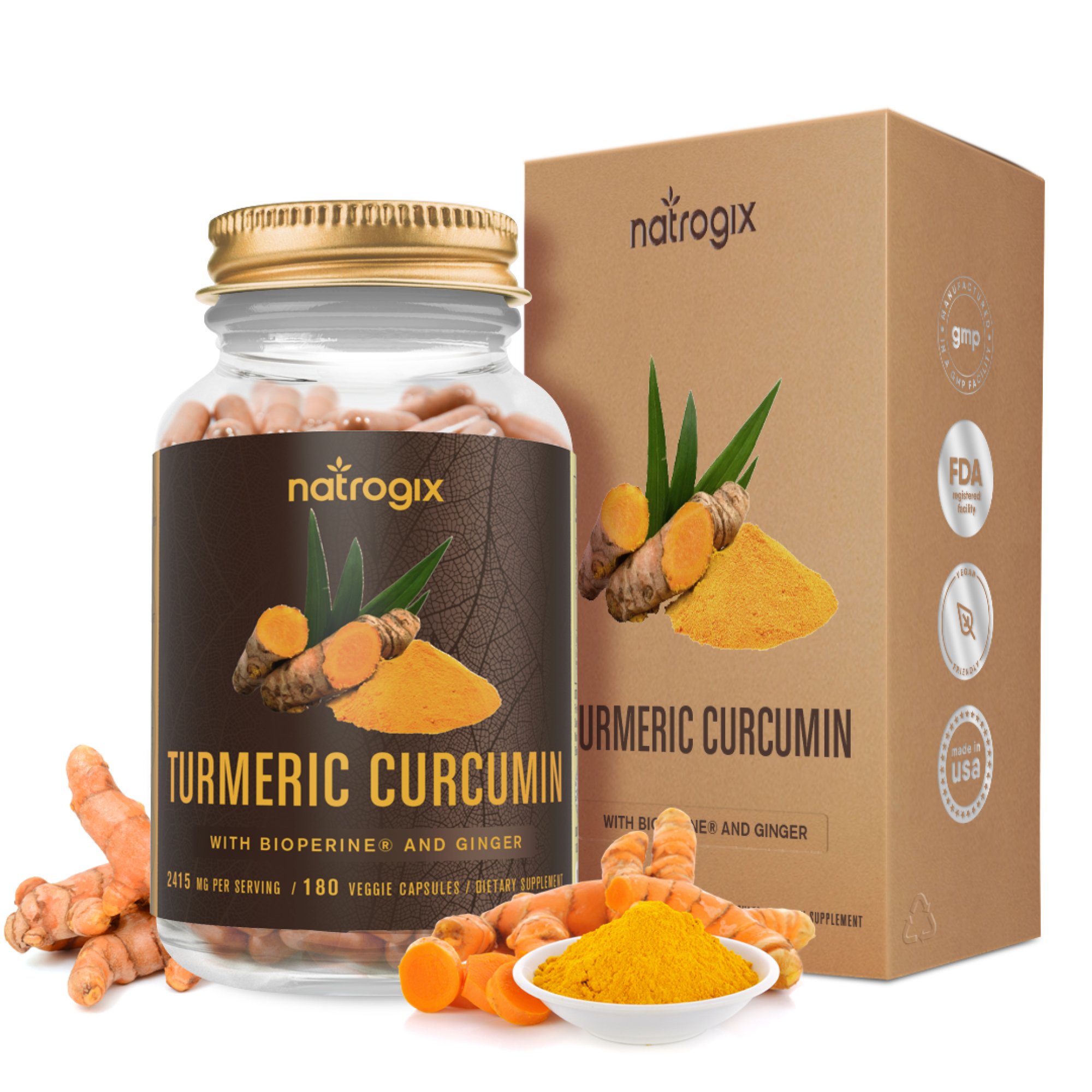 Turmeric Curcumin with Bioperine & Ginger 2415mg/Serving 180 VCaps by